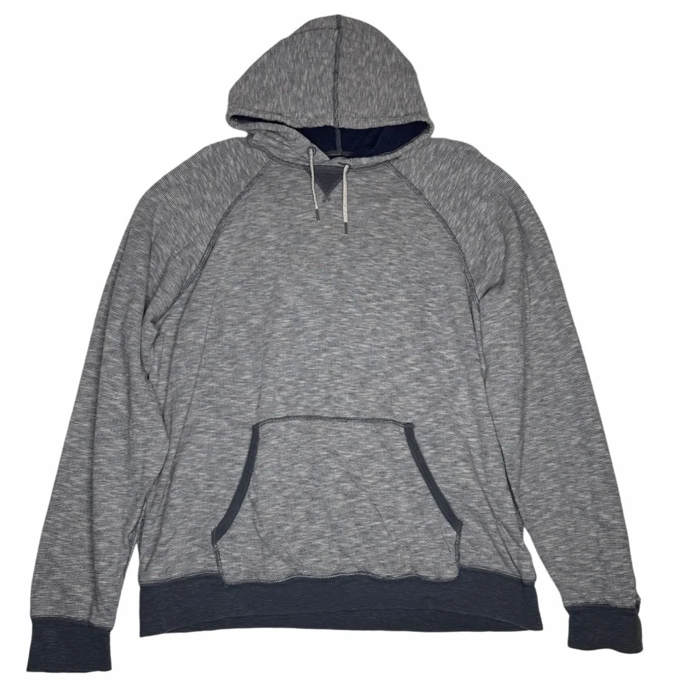 J.Crew Knit Goods Double-Knit Striped Pullover Hoodie Gray Blue Men's Sz XL